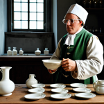 Meissen Porcelain Creation**

"Johann Friedrich Böttger, a determined alchemist in 18th-century Saxony, accidentally discovers the secret to porcelain while experimenting in his laboratory, leading to the founding of the Meissen factory.  Fully clothed in period attire, surrounded by beakers and crucibles. Safe for work. Appropriate content. Perfect anatomy, correct proportions, natural pose, professional. High quality, dramatic lighting, historical setting, modest."

**