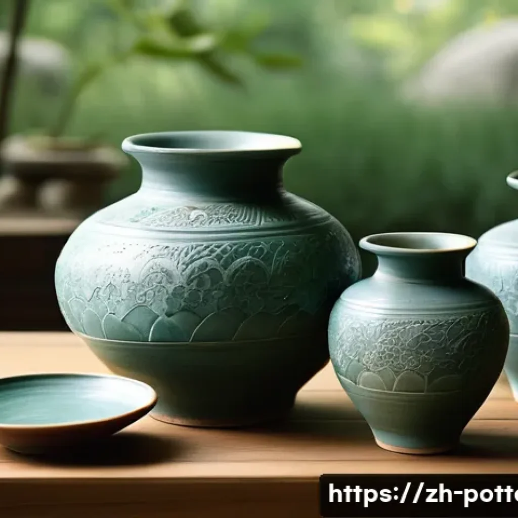 한국 도자기 역사 유적지 - A detailed scene of an ancient Korean pottery workshop from the Silla Dynasty in Gyeongju, showcasin...