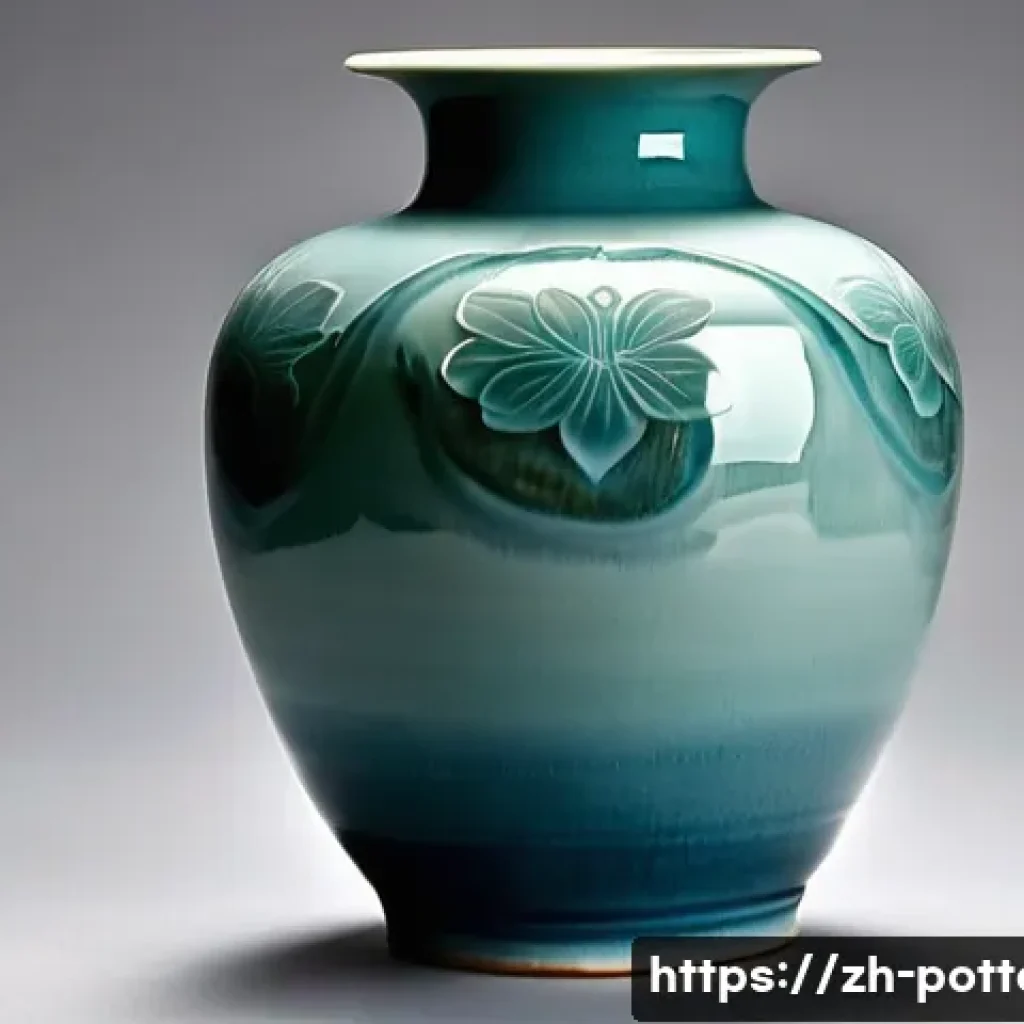 조선시대 도예가 - A finely crafted Korean celadon vase with a smooth, glossy blue-green glaze exhibiting subtle depth ...