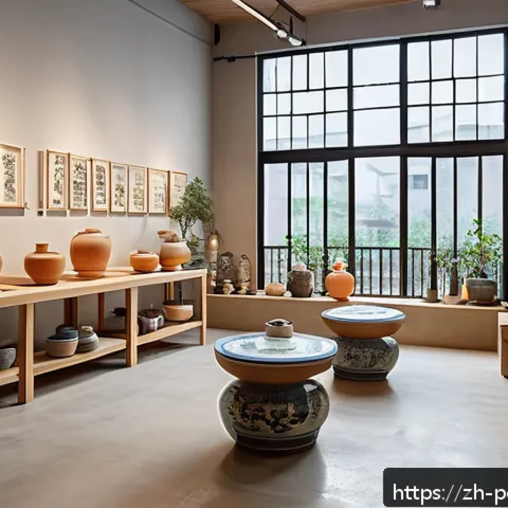 도예 창업 준비 및 절차 - A modern ceramic art studio interior in a vibrant urban neighborhood known for its artistic vibe, fe...
