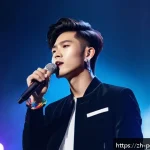 이도다완의 특징 - A stylish young Asian male singer performing on stage with dynamic lighting, wearing a modern minima...